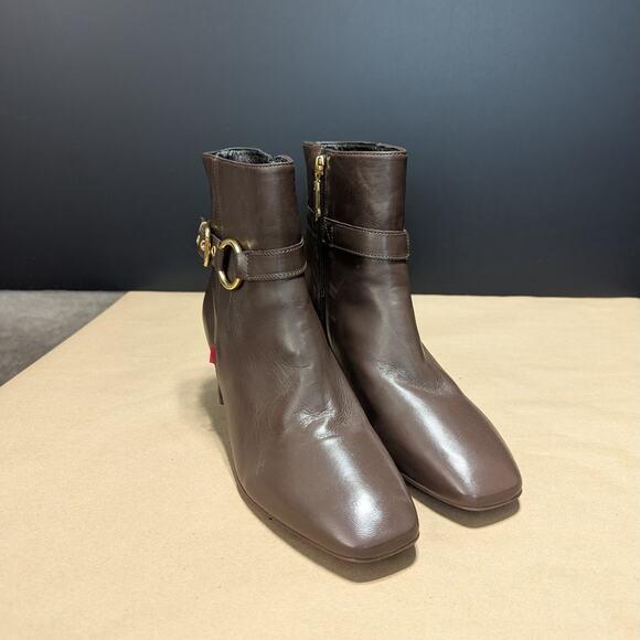 Marc Joseph Madison Bootie Brown Leather Heeled Boots Ankle Womens 9 Buckle Zip - Picture 4 of 9